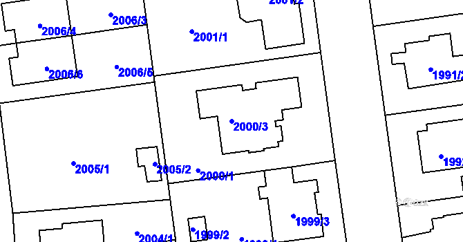 Parcela st. 2000/3 v KÚ Kunratice, Katastrální mapa