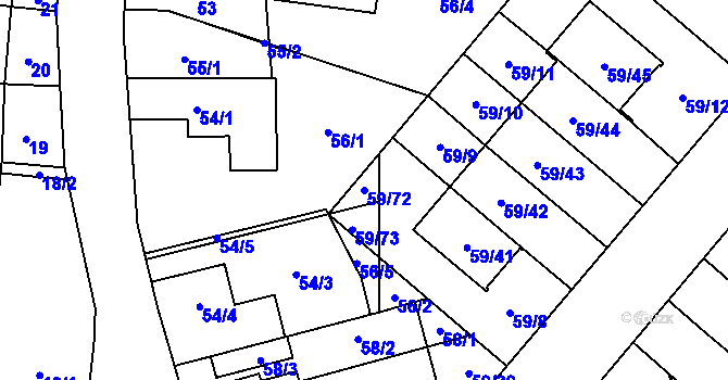 Parcela st. 59/72 v KÚ Kunratice, Katastrální mapa