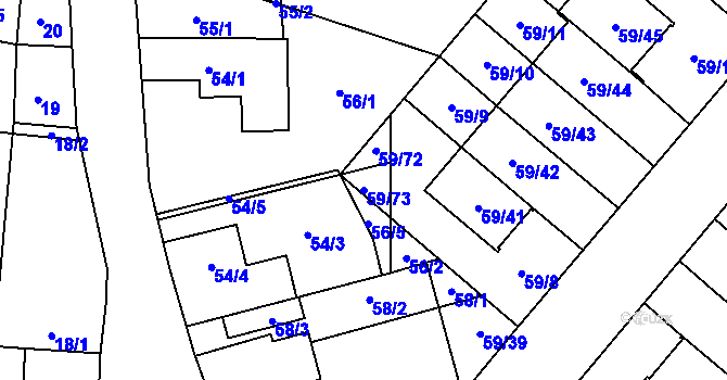 Parcela st. 59/73 v KÚ Kunratice, Katastrální mapa