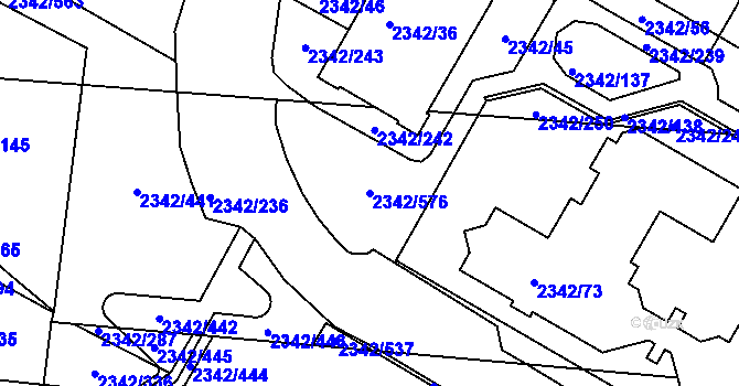 Parcela st. 2342/576 v KÚ Kunratice, Katastrální mapa