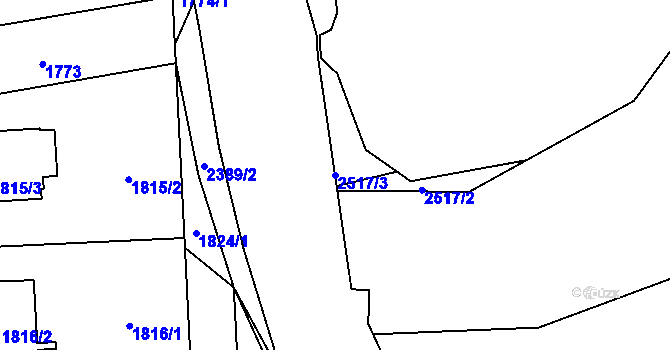 Parcela st. 2517/3 v KÚ Kunratice, Katastrální mapa
