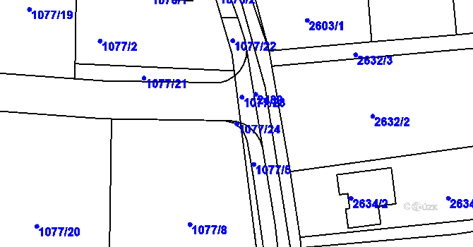 Parcela st. 1077/24 v KÚ Kunratice, Katastrální mapa