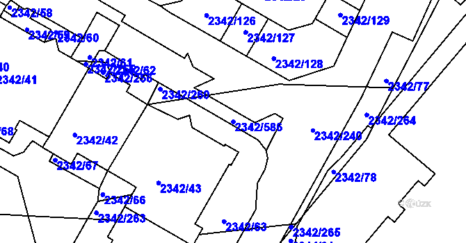 Parcela st. 2342/586 v KÚ Kunratice, Katastrální mapa