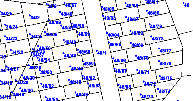 Parcela st. 48/1 v KÚ Libuš, Katastrální mapa