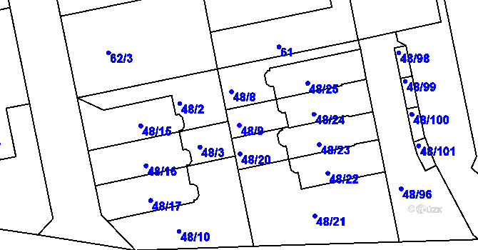 Parcela st. 48/9 v KÚ Libuš, Katastrální mapa