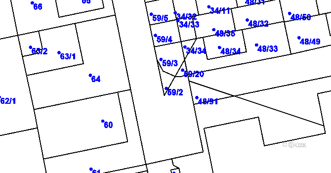 Parcela st. 59/2 v KÚ Libuš, Katastrální mapa