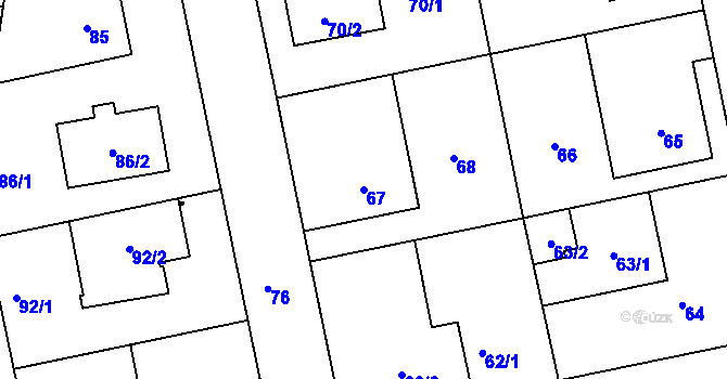Parcela st. 67 v KÚ Libuš, Katastrální mapa