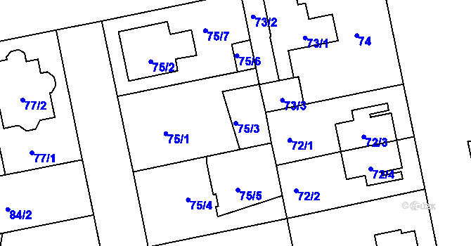 Parcela st. 75/3 v KÚ Libuš, Katastrální mapa