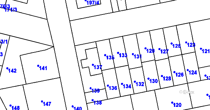 Parcela st. 135 v KÚ Libuš, Katastrální mapa