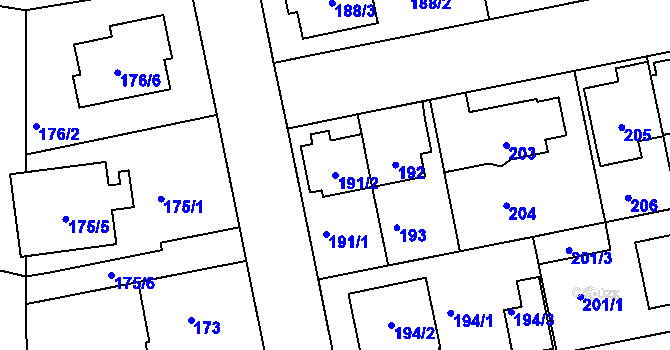 Parcela st. 191/2 v KÚ Libuš, Katastrální mapa
