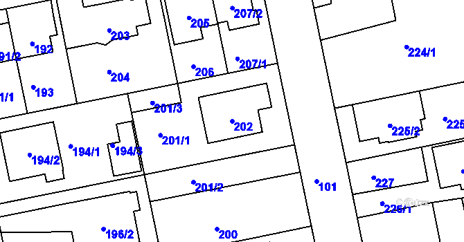 Parcela st. 202 v KÚ Libuš, Katastrální mapa