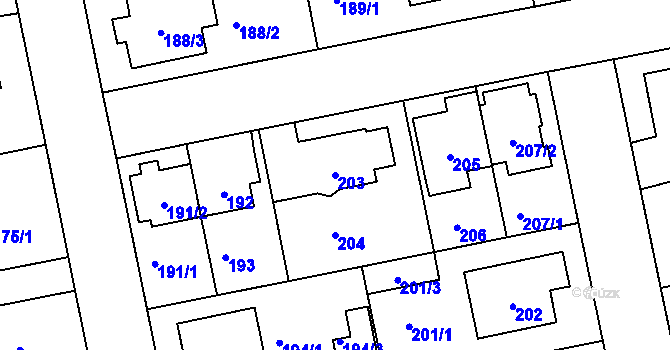 Parcela st. 203 v KÚ Libuš, Katastrální mapa