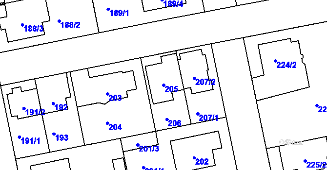 Parcela st. 205 v KÚ Libuš, Katastrální mapa