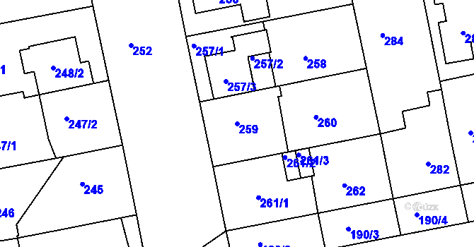 Parcela st. 259 v KÚ Libuš, Katastrální mapa