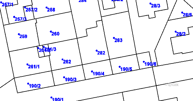 Parcela st. 282 v KÚ Libuš, Katastrální mapa