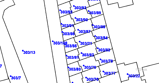 Parcela st. 303/21 v KÚ Libuš, Katastrální mapa