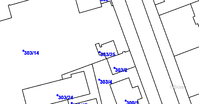 Parcela st. 303/25 v KÚ Libuš, Katastrální mapa