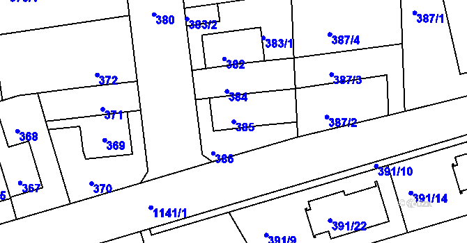 Parcela st. 385 v KÚ Libuš, Katastrální mapa