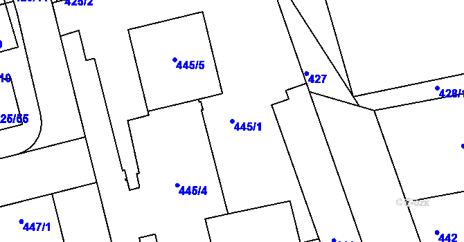 Parcela st. 445/1 v KÚ Libuš, Katastrální mapa