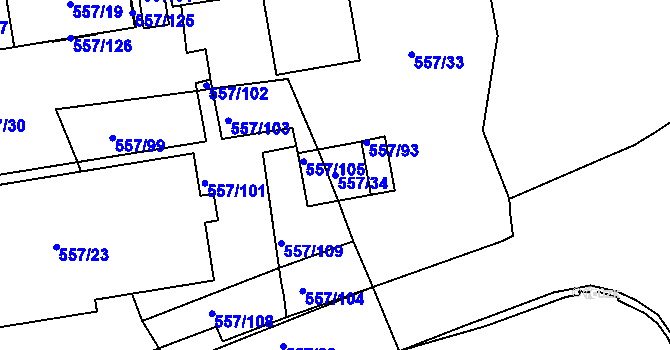 Parcela st. 557/34 v KÚ Libuš, Katastrální mapa