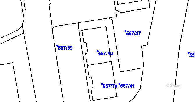 Parcela st. 557/40 v KÚ Libuš, Katastrální mapa