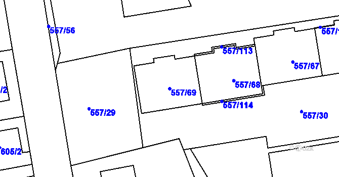 Parcela st. 557/69 v KÚ Libuš, Katastrální mapa