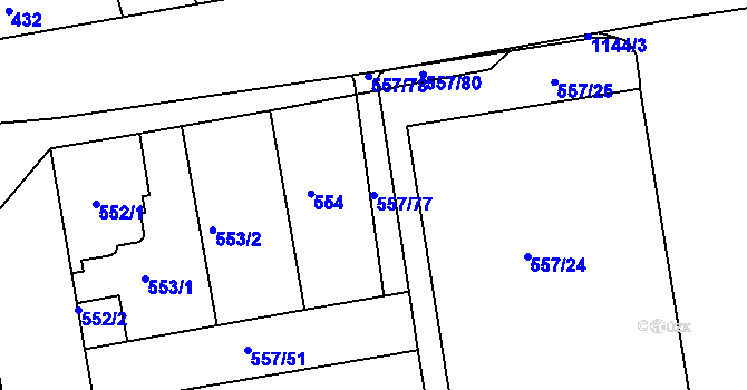 Parcela st. 557/77 v KÚ Libuš, Katastrální mapa