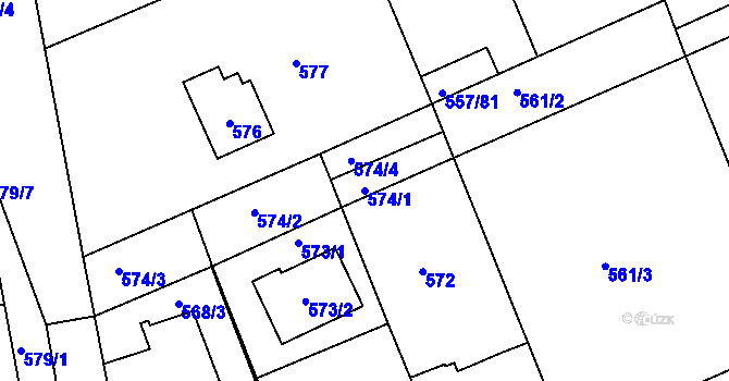 Parcela st. 574/1 v KÚ Libuš, Katastrální mapa