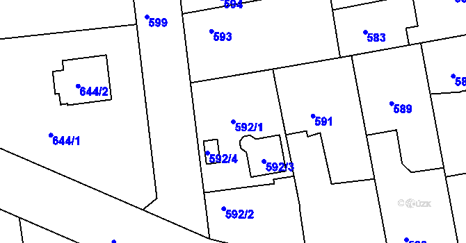 Parcela st. 592/1 v KÚ Libuš, Katastrální mapa