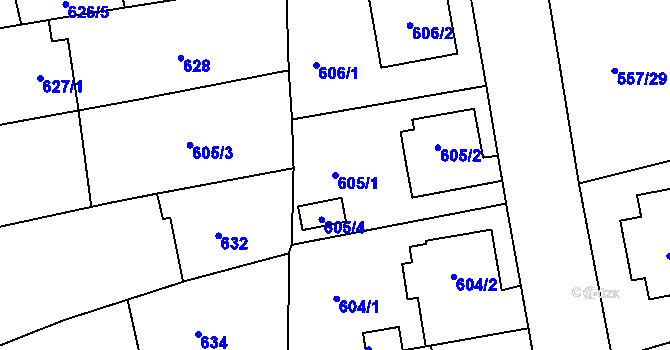 Parcela st. 605/1 v KÚ Libuš, Katastrální mapa
