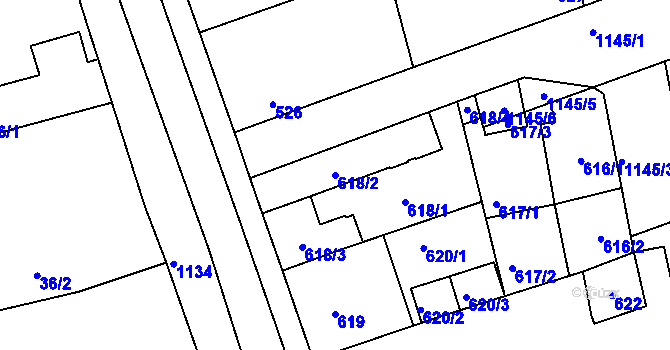Parcela st. 618/2 v KÚ Libuš, Katastrální mapa