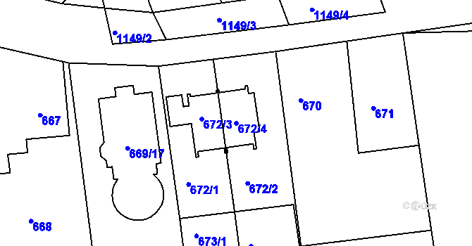 Parcela st. 672/4 v KÚ Libuš, Katastrální mapa