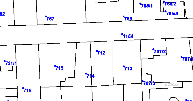 Parcela st. 712 v KÚ Libuš, Katastrální mapa