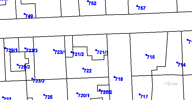 Parcela st. 721/1 v KÚ Libuš, Katastrální mapa