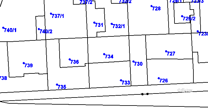 Parcela st. 734 v KÚ Libuš, Katastrální mapa