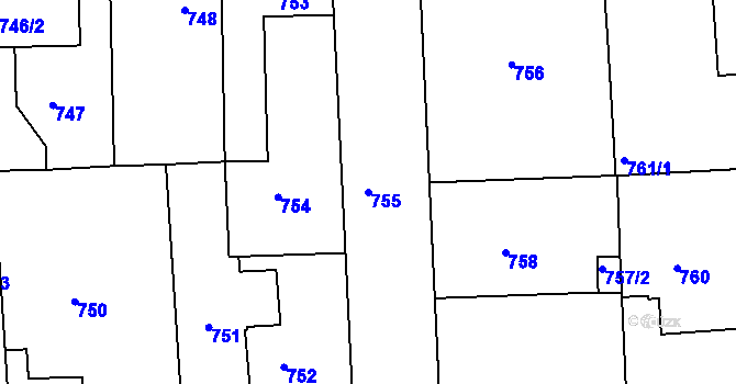 Parcela st. 755 v KÚ Libuš, Katastrální mapa