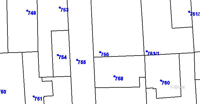 Parcela st. 756 v KÚ Libuš, Katastrální mapa