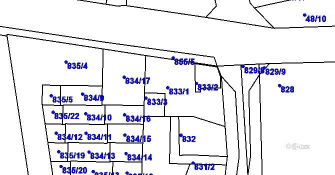 Parcela st. 833/1 v KÚ Libuš, Katastrální mapa