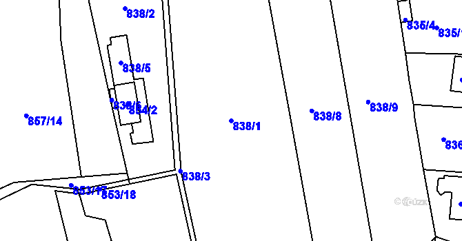 Parcela st. 838/1 v KÚ Libuš, Katastrální mapa