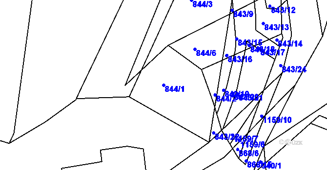 Parcela st. 844/1 v KÚ Libuš, Katastrální mapa