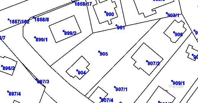 Parcela st. 905 v KÚ Libuš, Katastrální mapa