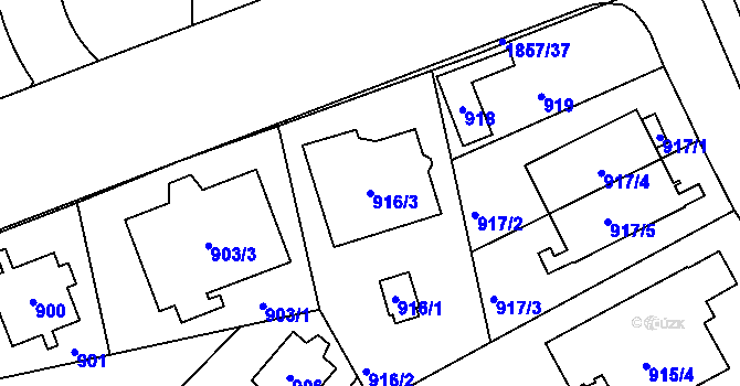 Parcela st. 916/3 v KÚ Libuš, Katastrální mapa