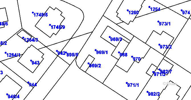 Parcela st. 969/1 v KÚ Libuš, Katastrální mapa