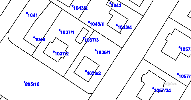 Parcela st. 1036/1 v KÚ Libuš, Katastrální mapa