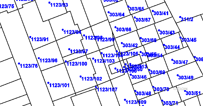 Parcela st. 1123/104 v KÚ Libuš, Katastrální mapa