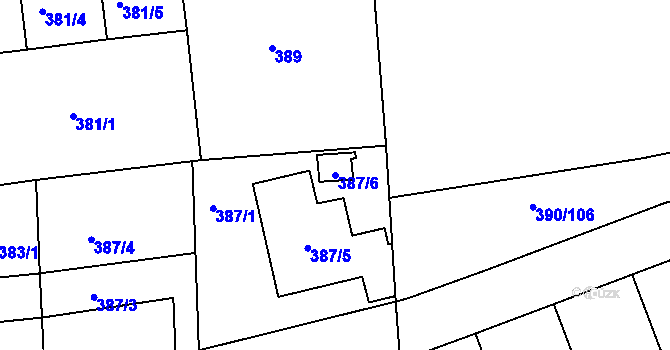 Parcela st. 387/6 v KÚ Libuš, Katastrální mapa
