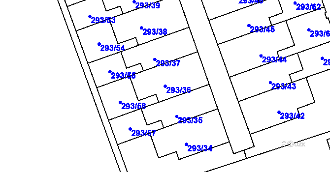 Parcela st. 293/36 v KÚ Libuš, Katastrální mapa