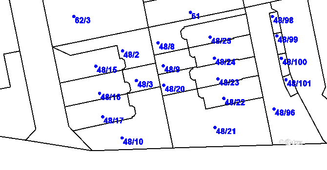 Parcela st. 48/20 v KÚ Libuš, Katastrální mapa