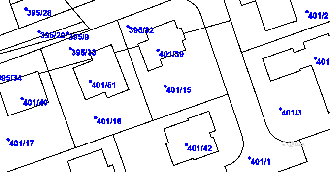 Parcela st. 401/15 v KÚ Libuš, Katastrální mapa