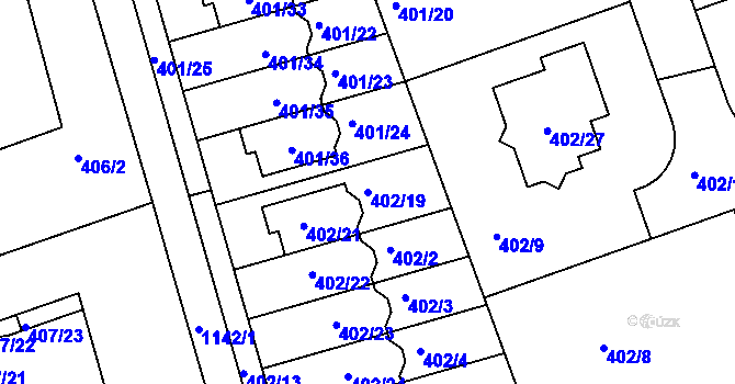 Parcela st. 402/19 v KÚ Libuš, Katastrální mapa
